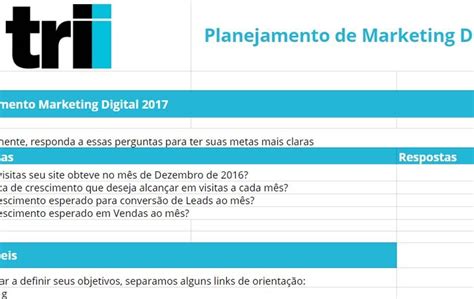 Planejamento De Marketing Digital Planilha Gr Tis Trii