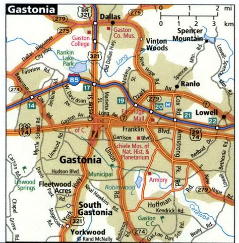 Gastonia City Road Map For Truck Drivers Area Town Toll Free Highways