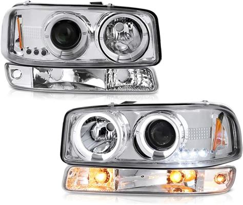 Vipmotoz Chrome Led Halo Ring Projector Headlight Front Bumper Parking Turn Signal