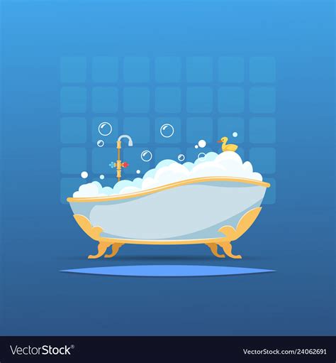 Cartoon Bathtub Bath Bubble Foam Bathroom Flat Vector Image