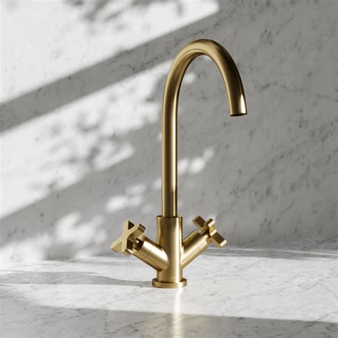 Regal Brushed Gold Crosshead Kitchen Mixer Tap Taps