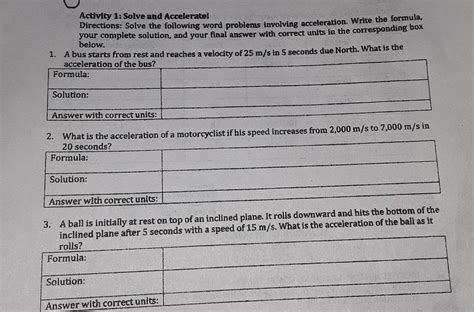 Activity 1 Solve And Accelerateldirections Solve The Following Word Problems Involving