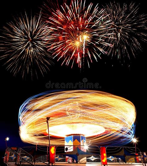 Fireworks at the Amusement Park Stock Image - Image of fire, sparks: 20177391