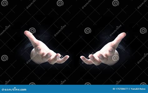 Abrir La Mano Humana Sobre Fondo Oscuro Para La Idea Actual Imagen De