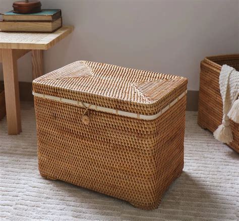 Large Rectangular Storage Basket With Lid Rattan Storage Case Storag Woven Baskets Storage