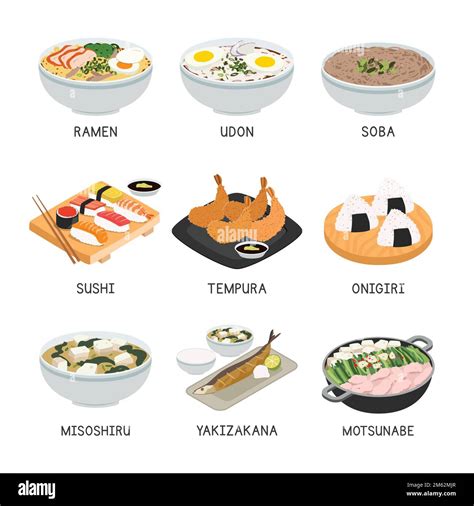 Conjunto De Vector De Comida Japonesa Conjunto De Platos Famosos En