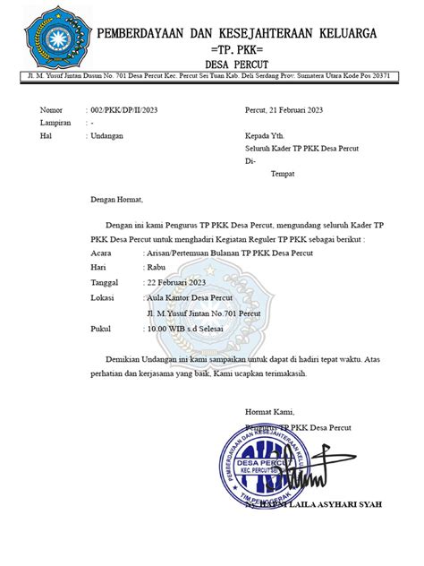 Pkk Percut Contoh Surat Undangan Arisan Pdf