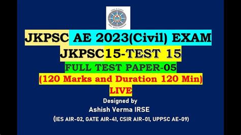 Jkpsc Ae Civil 2023 Exam Full Length Test Test Paper 05is Live