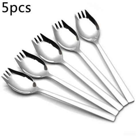 5pcs Stainless Steel Spork Soup Salad Noodle Spoon Fork Cutlery