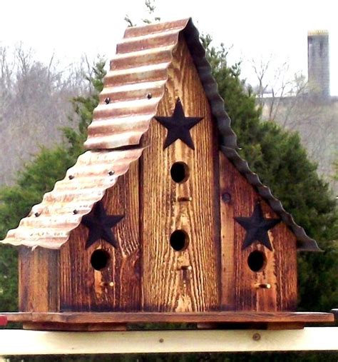 Large Burnt Cedar Barn Style Bird House Re-purposed wood