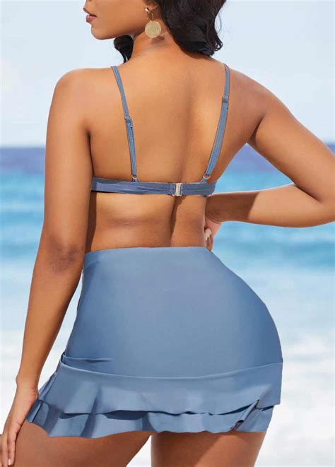 Criss Cross Front Dusty Blue Bikini Top Rosewe USD 25 98