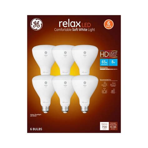 GE Relax 65 Watt EQ LED Br30 Soft White Dimmable Light Bulb 6 Pack At