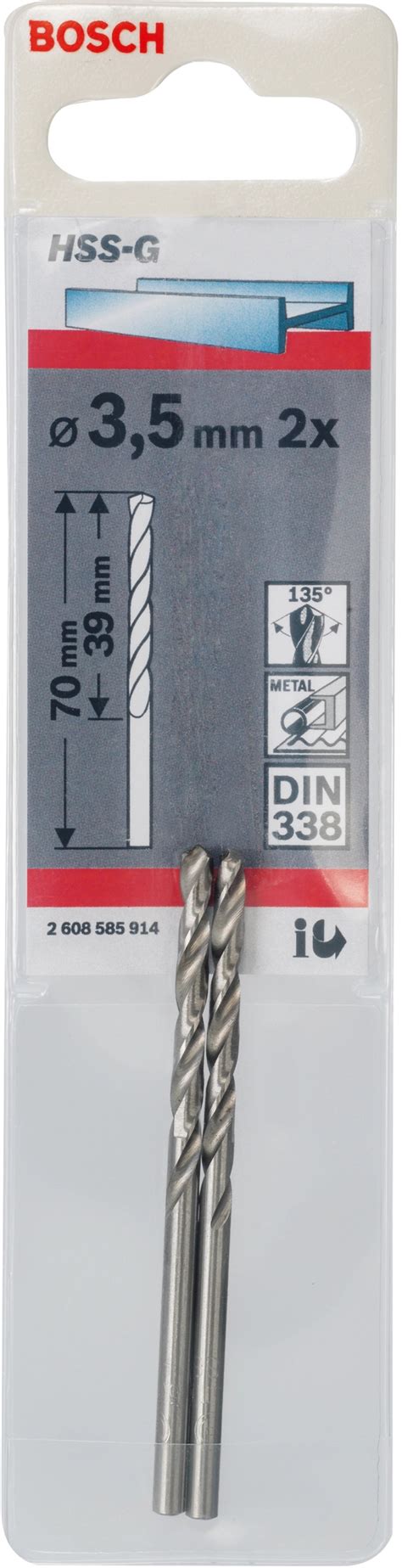 Bosch Metallbohrer Pro HSS G DIN 338 3 5 mm x 39 mm x 70 mm 2 Stück