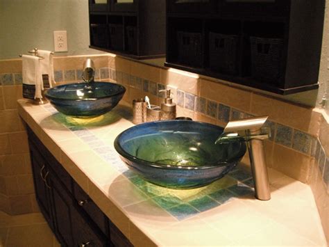 Glass Vessel Sink, Blue/Yellow/Green