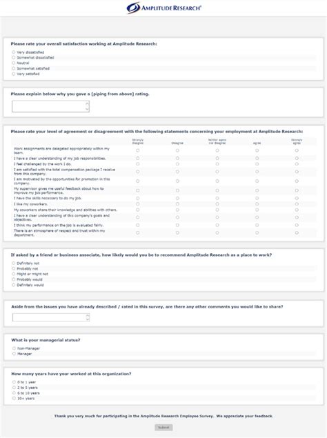 Job Satisfaction Survey Sample Questionnaire Employee Survey Template