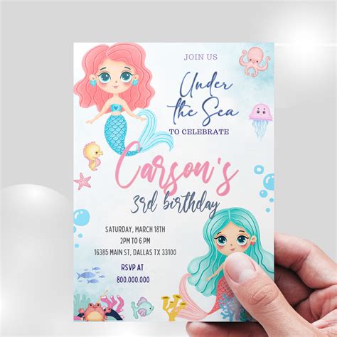 Editable And Printable Mermaid Invitation Template Mermaid Etsy