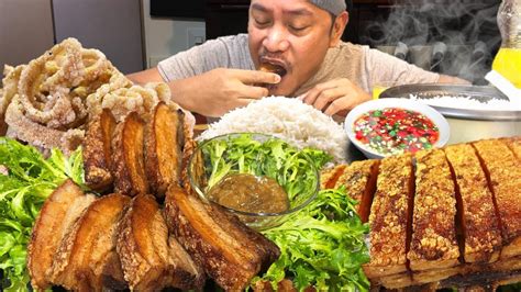 Crispy And Juicy Lechon Kawali Chicharones Filipino Food Mukbang