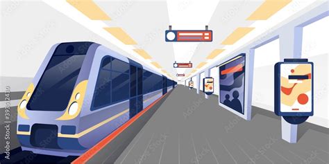 Train At Subway Station Background Modern Metro Platform Vector