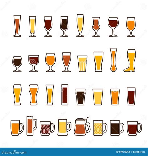 Beer In Glasses And Mugs Different Types Vector Icon Set Stock Vector Illustration Of Stout