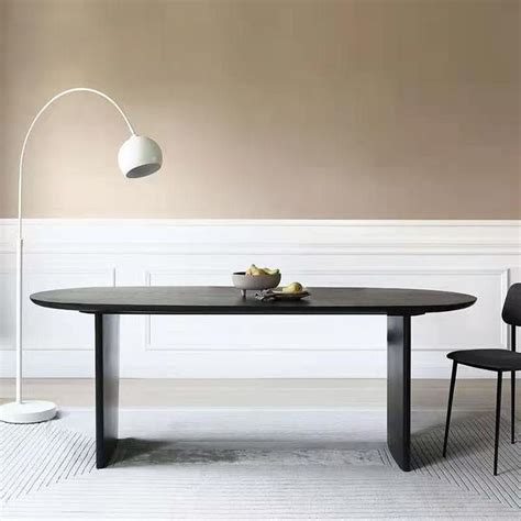 Oval Double Pedestal Modern Dining Table Black Fixed Table with Solid ...