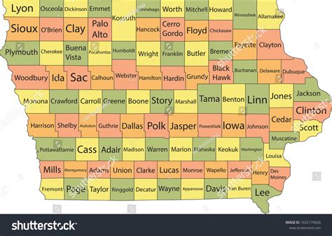 Colorful County Map Counties Names Us Stock Vector Royalty Free