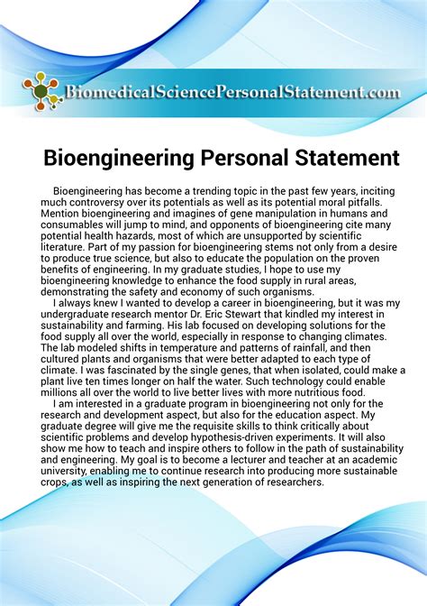 Take A Look At This Bioengineering Personal Statement Sample And Write One With Ease See Sim