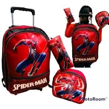 Kit Mochila Infantil Escolar De Rodinhas Do Homem Aranha SPIDERMAN