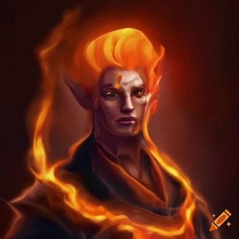 Male Fire Genasi Wizard With Fiery Orange Hair And Magical Robes On Craiyon