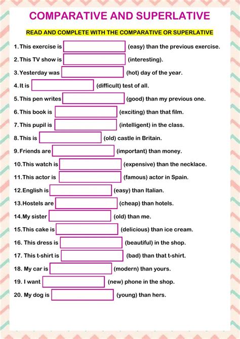 Comparative Superlative Exercises Elementary Comparatives An