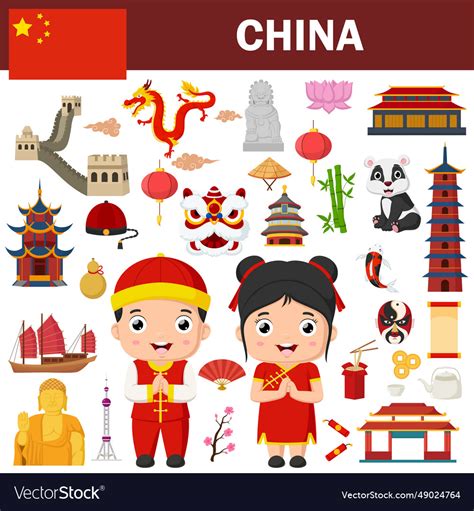 Set of china famous landmarks Royalty Free Vector Image