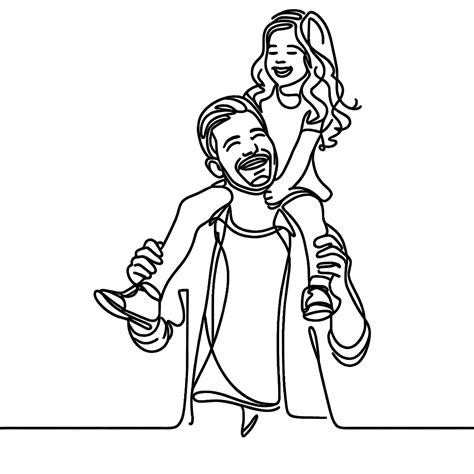 Premium Photo Continuous Line Drawing Of Happy Father Carrying His