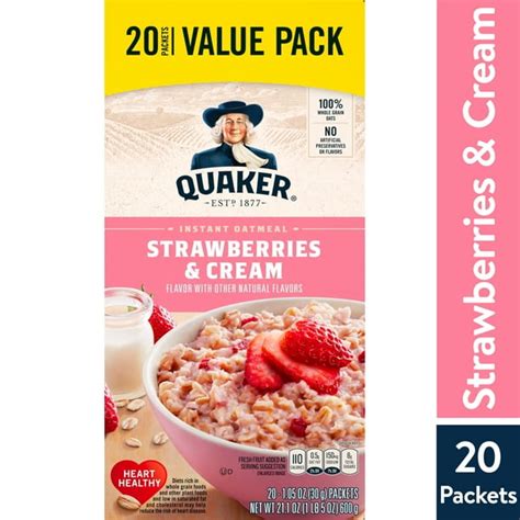 Quaker Instant Oatmeal Strawberries And Cream Value Pack 20 Packets