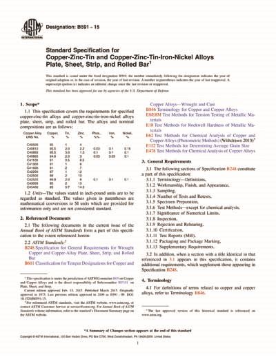 Astm B Standard Specification For Copper Zinc Tin And Copper