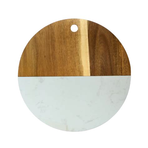 White Marble Acacia Wood Round Board The Trophy Trolley