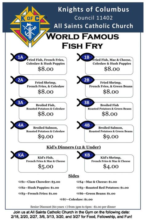 All Saints Famous Fish Frys Menu Included The Aha Connection