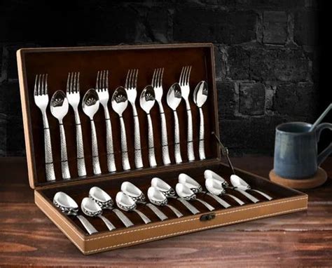 Elegante 24 Pcs Ivory Hammered Spoon Steel Cutlery Set At Rs 3049 Set