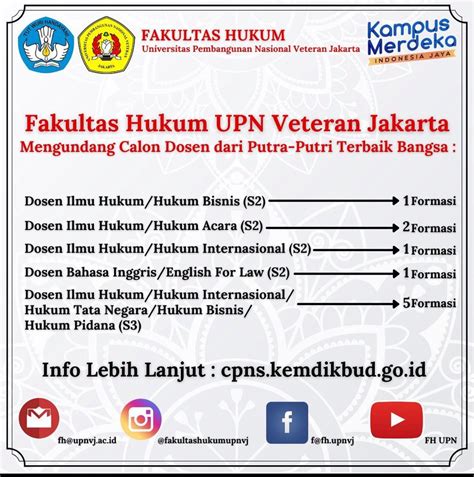 Fakultas Hukum Upn Veteran Jakarta Mengundang Calon Dosen Dari Putra Putri Terbaik Bangsa