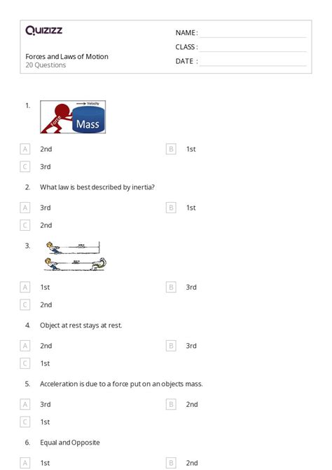 Forces And Newtons Laws Of Motion Worksheets For Th Grade On