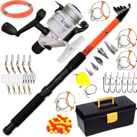 Kit Pesca Pejerrey Telescopica Reel Tanza Caja Lineas