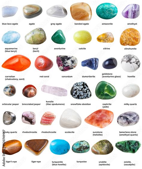 various tumbled gemstones with names isolated Stock Photo | Adobe Stock