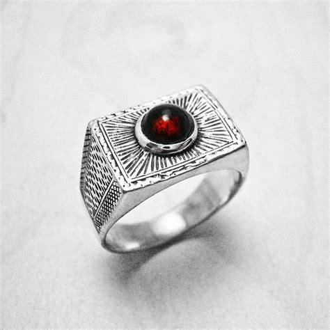 Silver Ring Men Men Jewelry Engraved Ring Signet Ring Garnet Ring