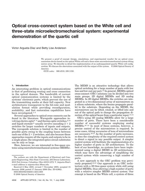 Pdf Optical Cross Connect System Based On The White Cell And Three