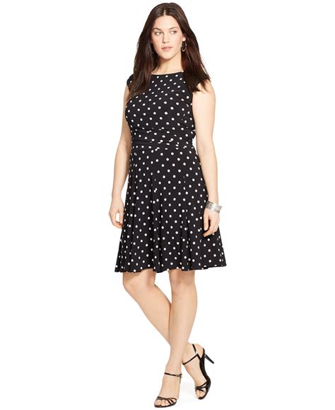 Lyst Lauren By Ralph Lauren Plus Size Sleeveless Polka Dot Dress In Black