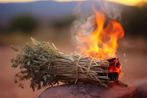 Premium Ai Image Close Shot Of A Burning Sage Bundle