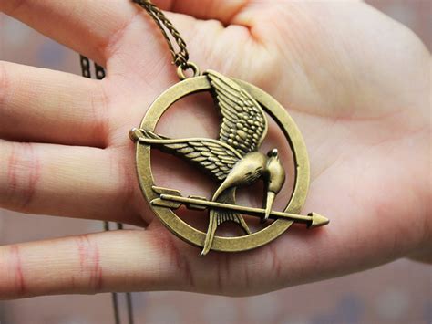 Mockingjay Pin Necklace 3D Bronze Hunger Games Necklace Hipster Jewelry