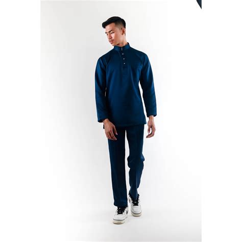 Bm Pazze Baju Melayu Modern Slim Fit Navy Blue Shopee Malaysia