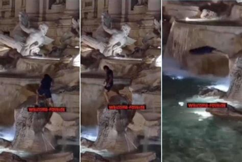 Video Un Turista Si Arrampica Sulla Fontana Di Trevi E Si Tuffa Tra