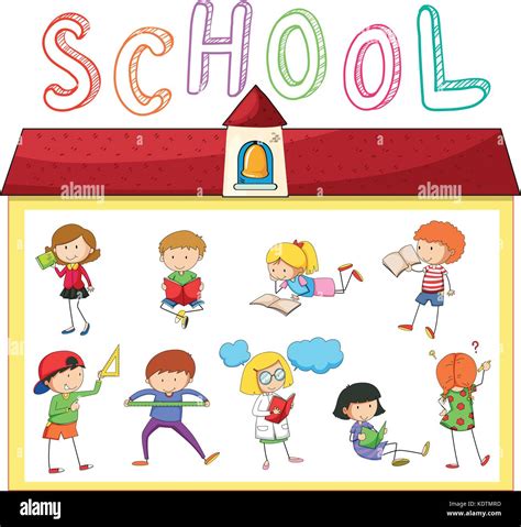 Children doing different activities at school illustration Stock Vector ...