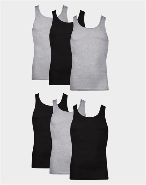 Hanes Mens Cotton Tank Top Undershirt Black Grey 6 Pack