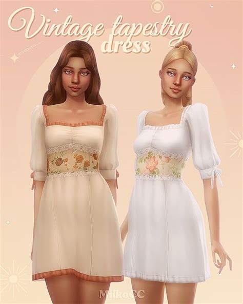 Vintage Tapestry Dress Miiko On Patreon Cottagecore Clothes Sims 4